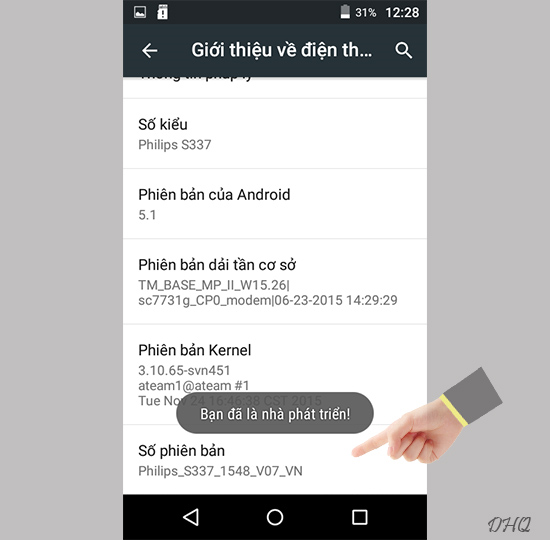 Chạm nhiều lần vào dòng số hiệu phiên bản